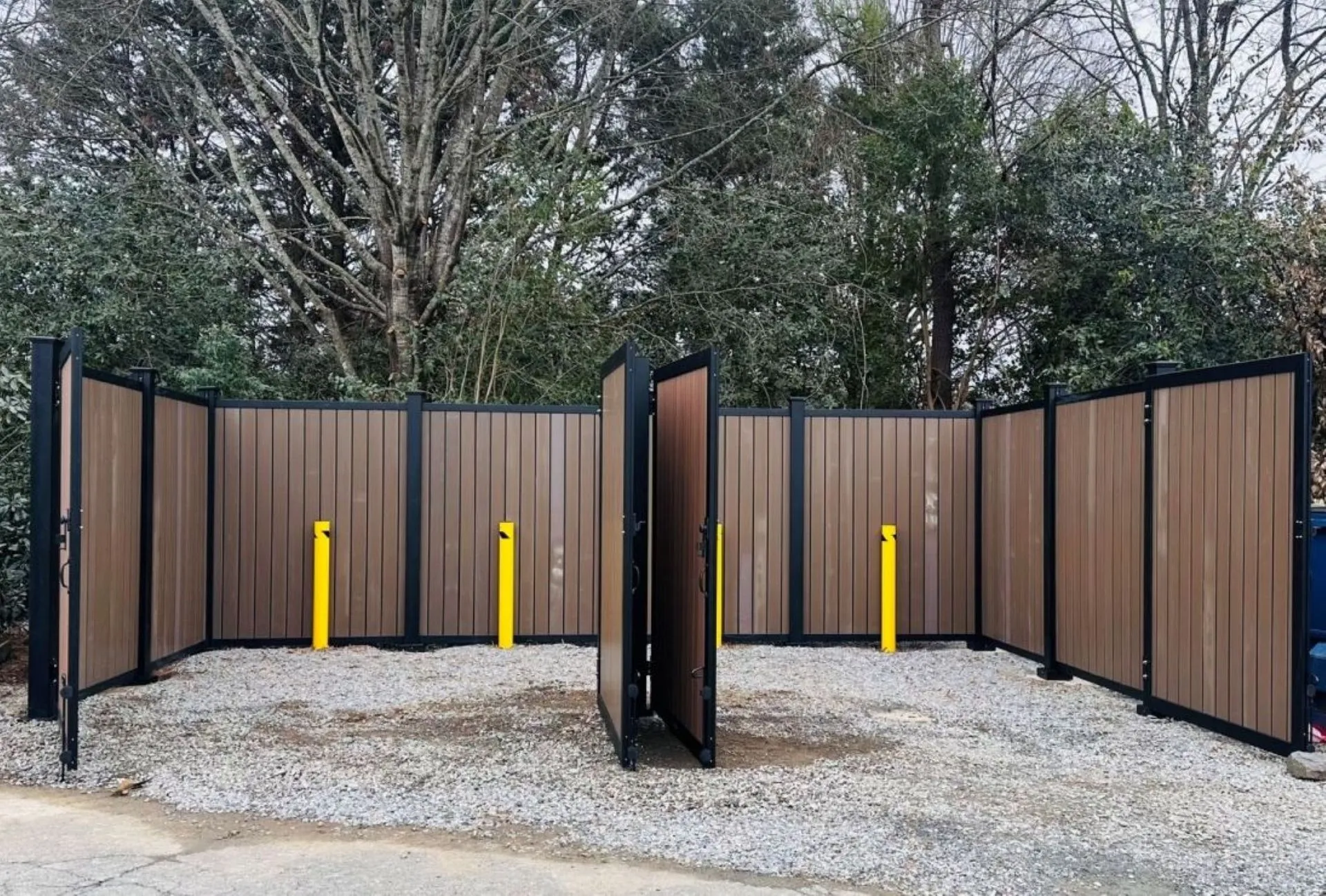 Enclosed area with brown wooden panels.