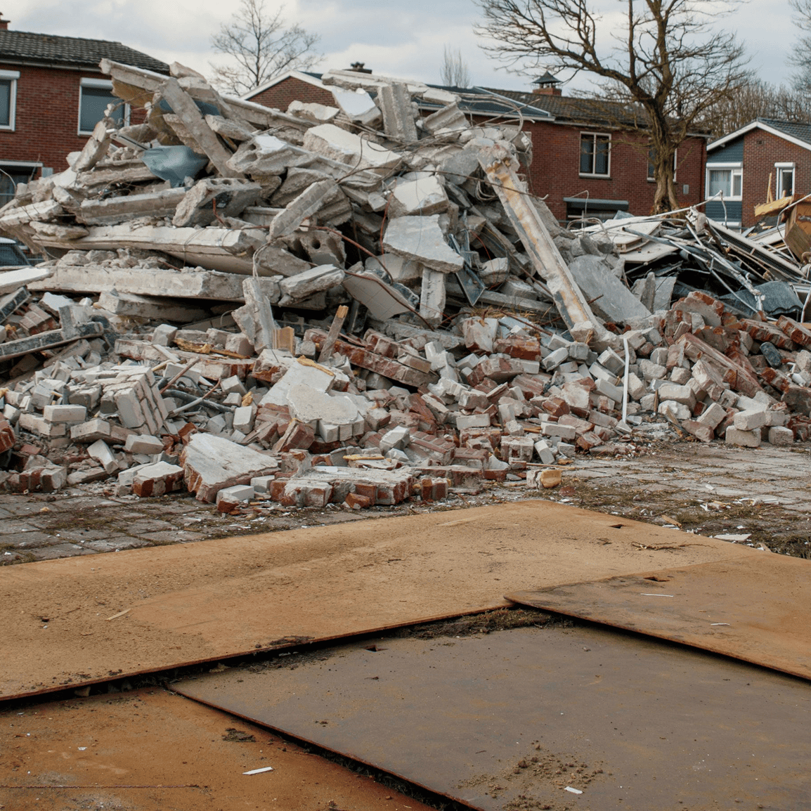 Pile of rubble from demolished building site.